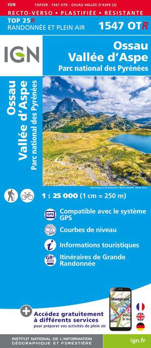 IGN 1547OTR Ossau - Vallée d'Aspe 1:25.000 TOP25 Geplastificeerde Topografische Wandelkaart