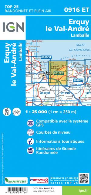 IGN 0916ET Erquy - le Val-André - Lamballe 1:25.000 TOP25 Topografische Wandelkaart