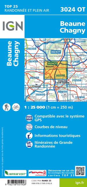 IGN 3024OT Beaune - Chagny 1:25.000 TOP25 Topografische Wandelkaart