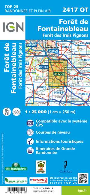 IGN 2417OT Forêt de Fontainebleau 1:25.000 TOP25 Topografische Wandelkaart
