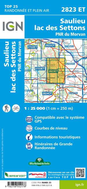 IGN 2823ET Saulieu - Lac des Settons 1:25.000 TOP25 Topografische Wandelkaart