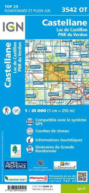 IGN 3542OT Castellane - Lac de Castillon 1:25.000 TOP25 Topografische Wandelkaart