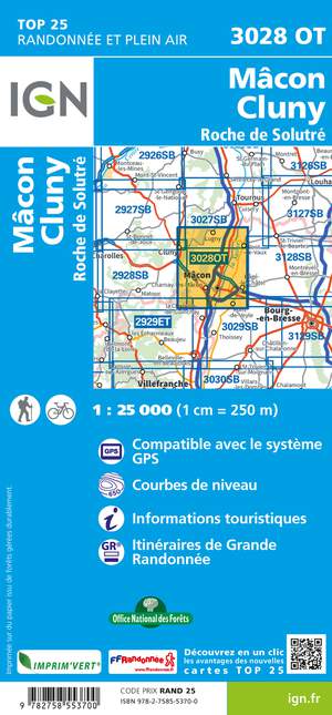 IGN 3028OT Mâcon - Cluny 1:25.000 TOP25 Topografische Wandelkaart
