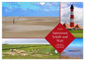 Salzwiesen, Schafe und Watt - Westerhever, ein Naturparadies an der Nordsee (Wandkalender 2024 DIN A4 quer), CALVENDO Monatskalender