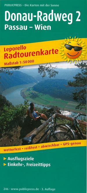 Danube cycle path 2, Passau - Vienna, cycle tour map 1:50,000