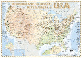 Bourbon-Rye-Whiskey Distilleries in USA - Tasting Map 34x24cm