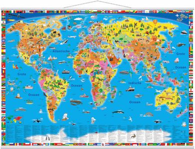 Wereld kinderen politiek geïllustreerd wall map + hanging strips