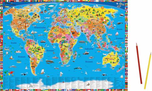 Onderlegger geïllustreerde politieke wereldkaart