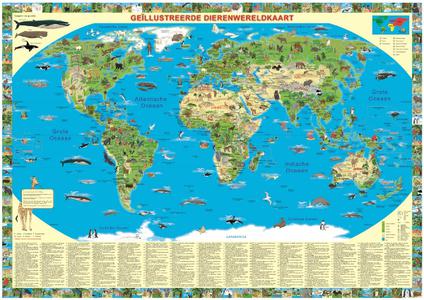 Dierenwereldkaart geïllustreerd wall map