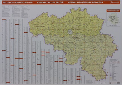 België administratief 10 provincies wandkaart